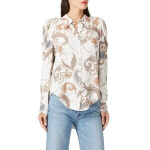 SEE BY CHLOE White Floral Paisley Print Crepe Puff Sleeve Blouse, Size 34/XXS